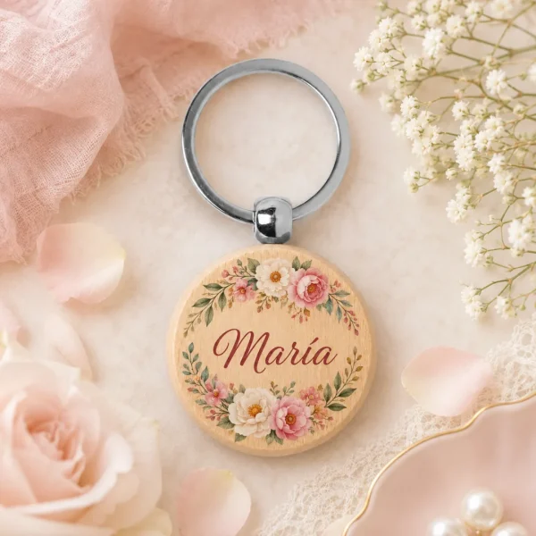 llavero redondo madera boda 3