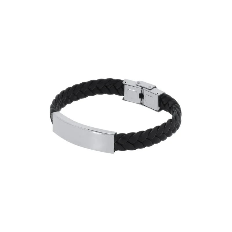 pulsera piel placa acero