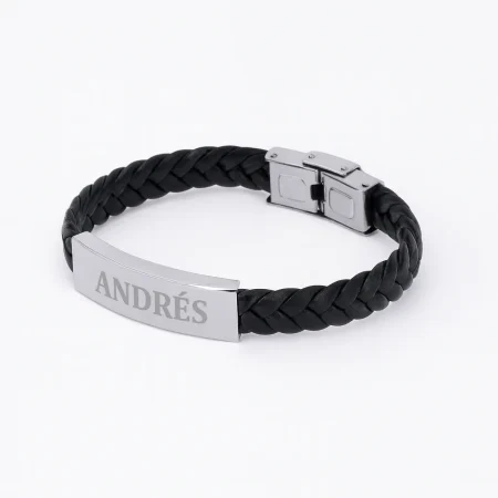 pulsera piel placa acero personalizada