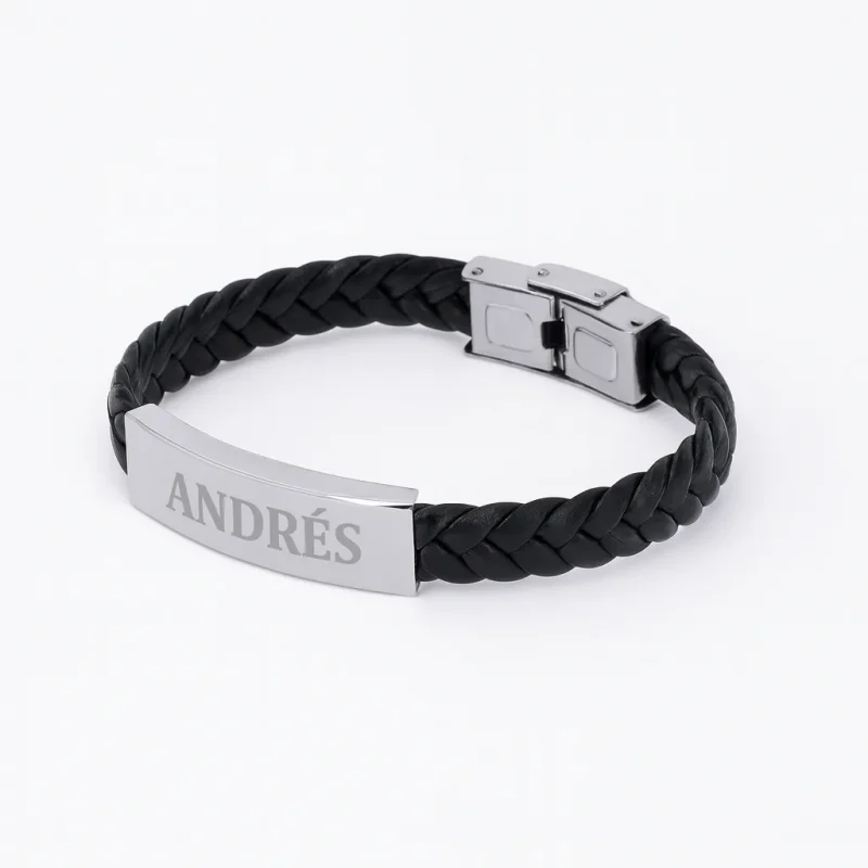 pulsera piel placa acero personalizada