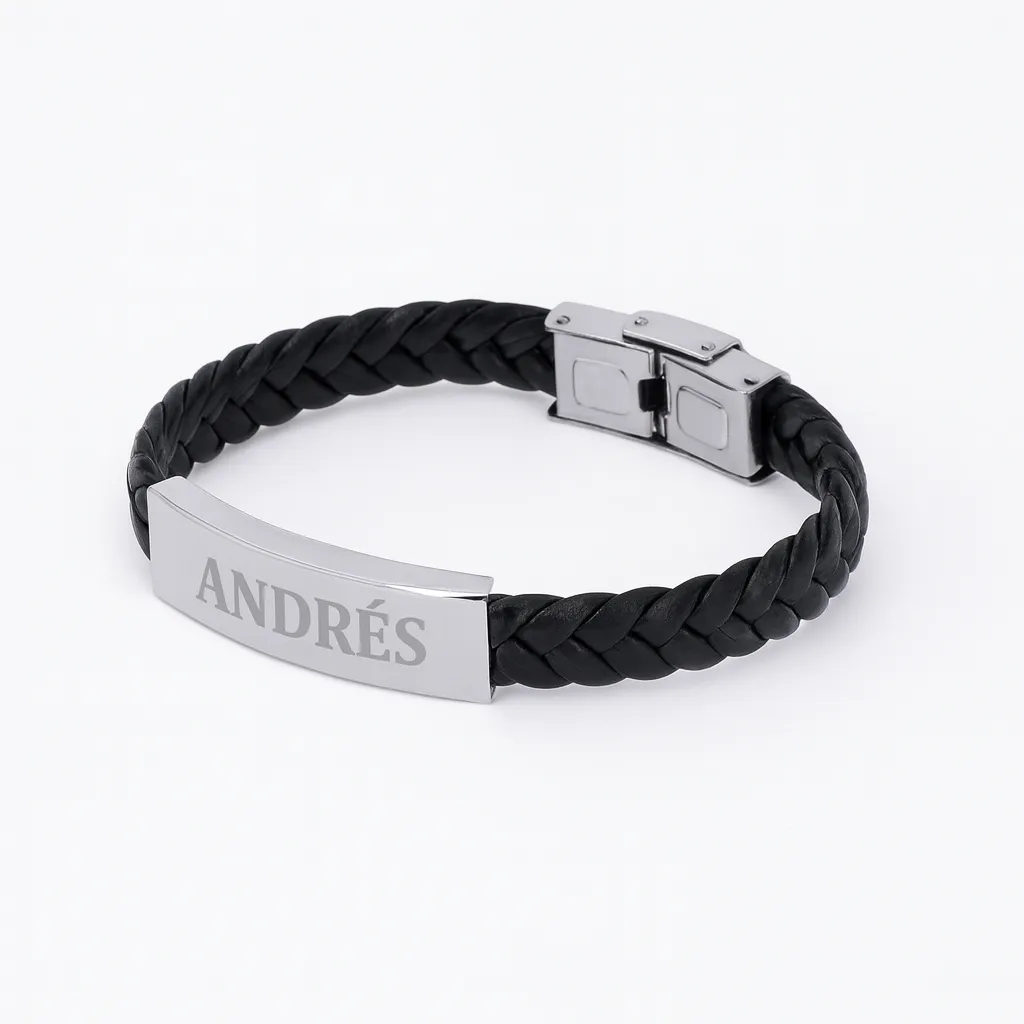 pulsera piel placa acero personalizada