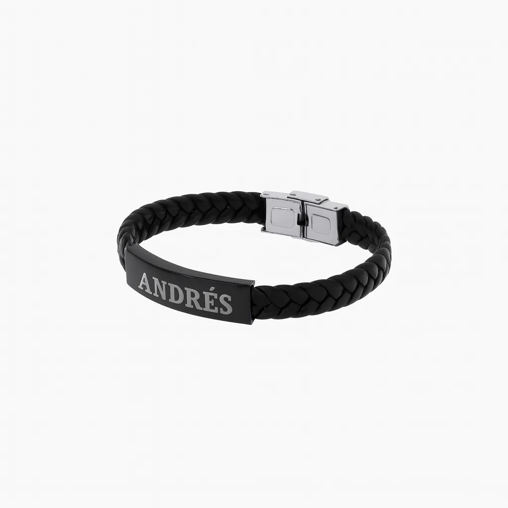 pulsera piel placa negro personalizado