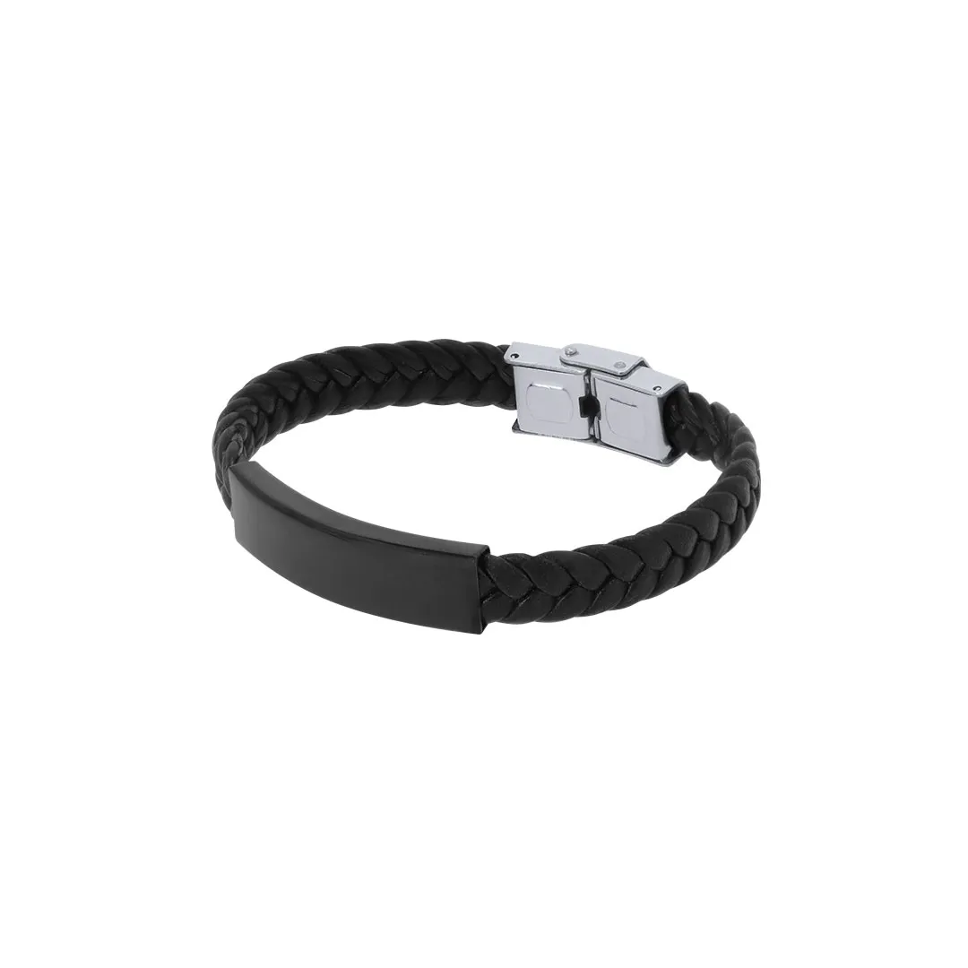 pulsera piel placa negro