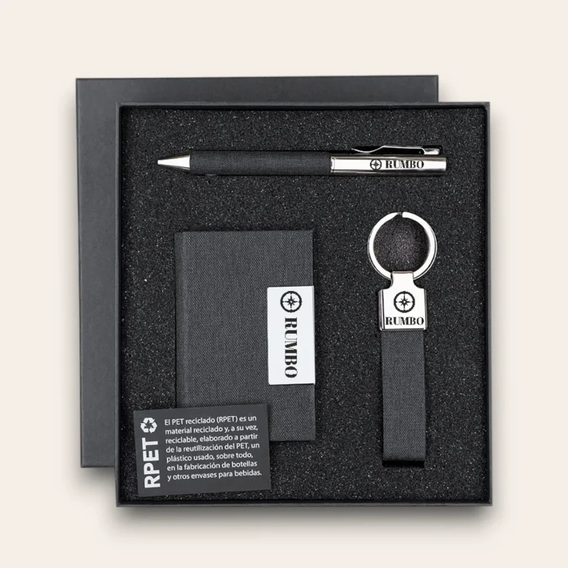 set premium boligrafo tarjetero llavero