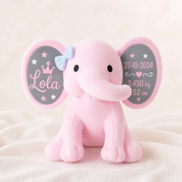 elefante personalizado rosa y gris