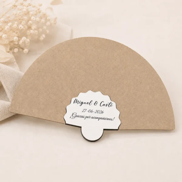 abanico carton con madera personalizado madera concha