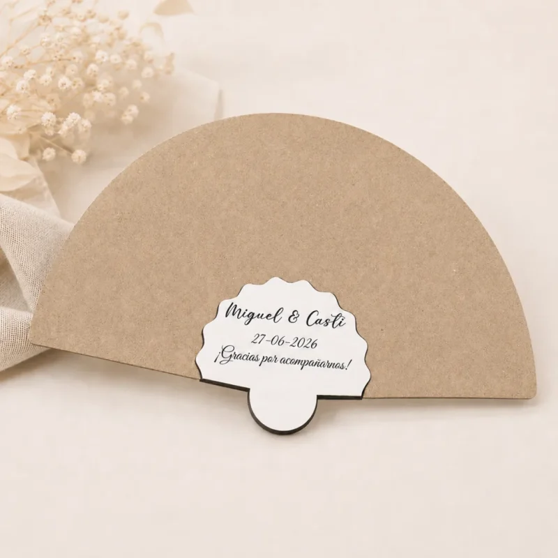 abanico carton con madera personalizado madera concha